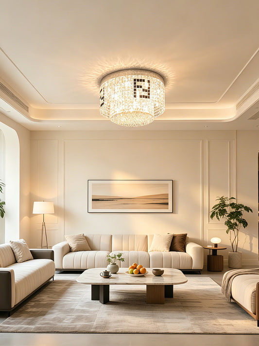 Round Clear Crystal Flush Mount Ceiling Light