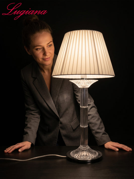 Crystal table lamp with fabric shade