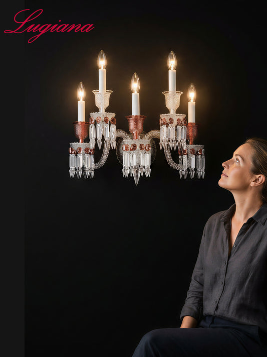 Baccarat-Style Red Crystal Wall Sconce