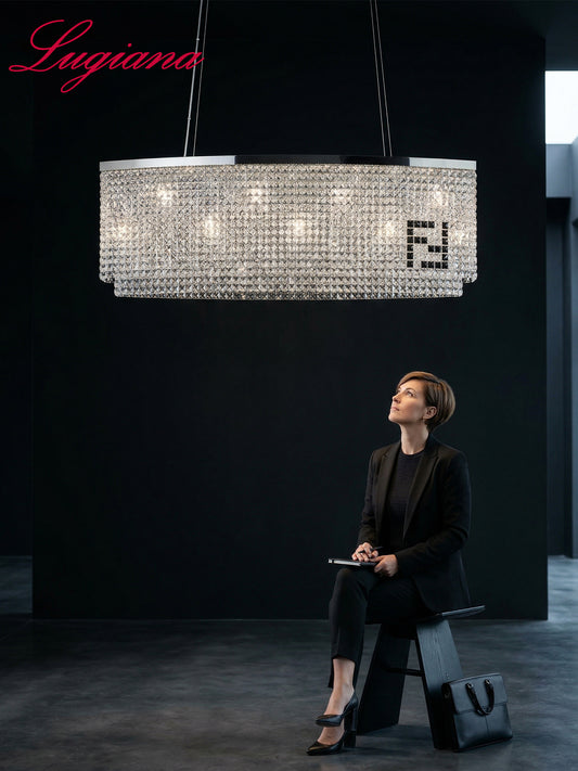 Curved Linear Crystal Kitchen Island Pendant