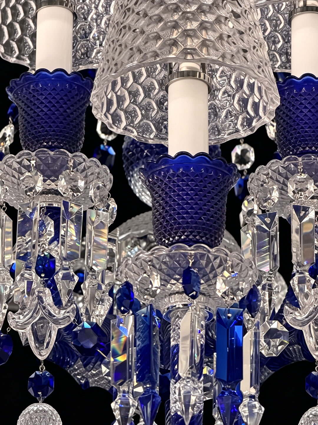 Sapphire Blue Crystal White Shade Chandelier