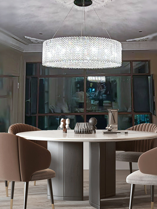 Large Round Crystal Drum Chandelier