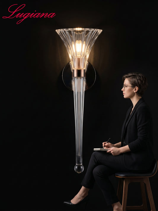 Fluted crystal wall sconce
