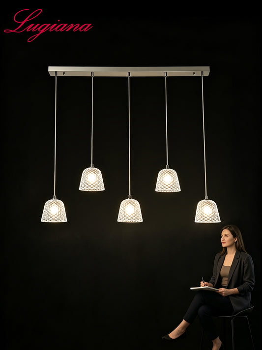 5-Light staggered Diamond Glass Linear Pendant Lamp
