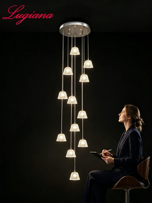 12-Light Spiral Staircase Glass Pendant Light