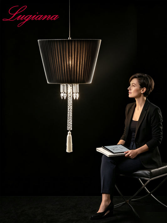Black Fabric Shade Crystal Pendant Lamp
