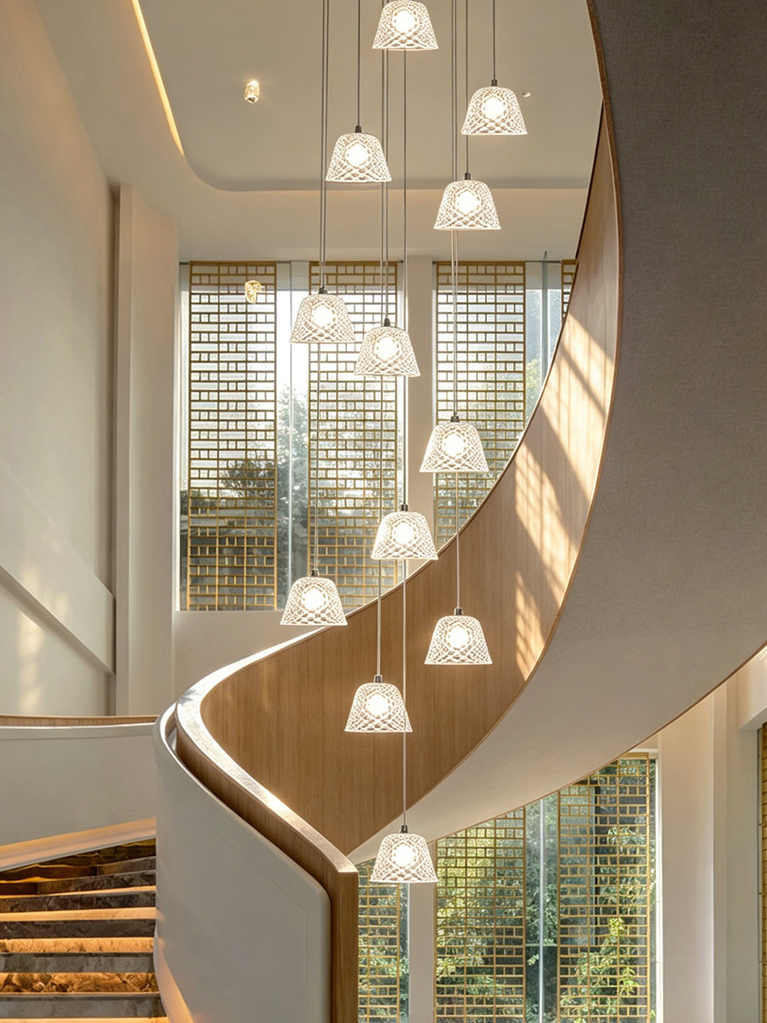 12-Light Spiral Staircase Glass Pendant Light
