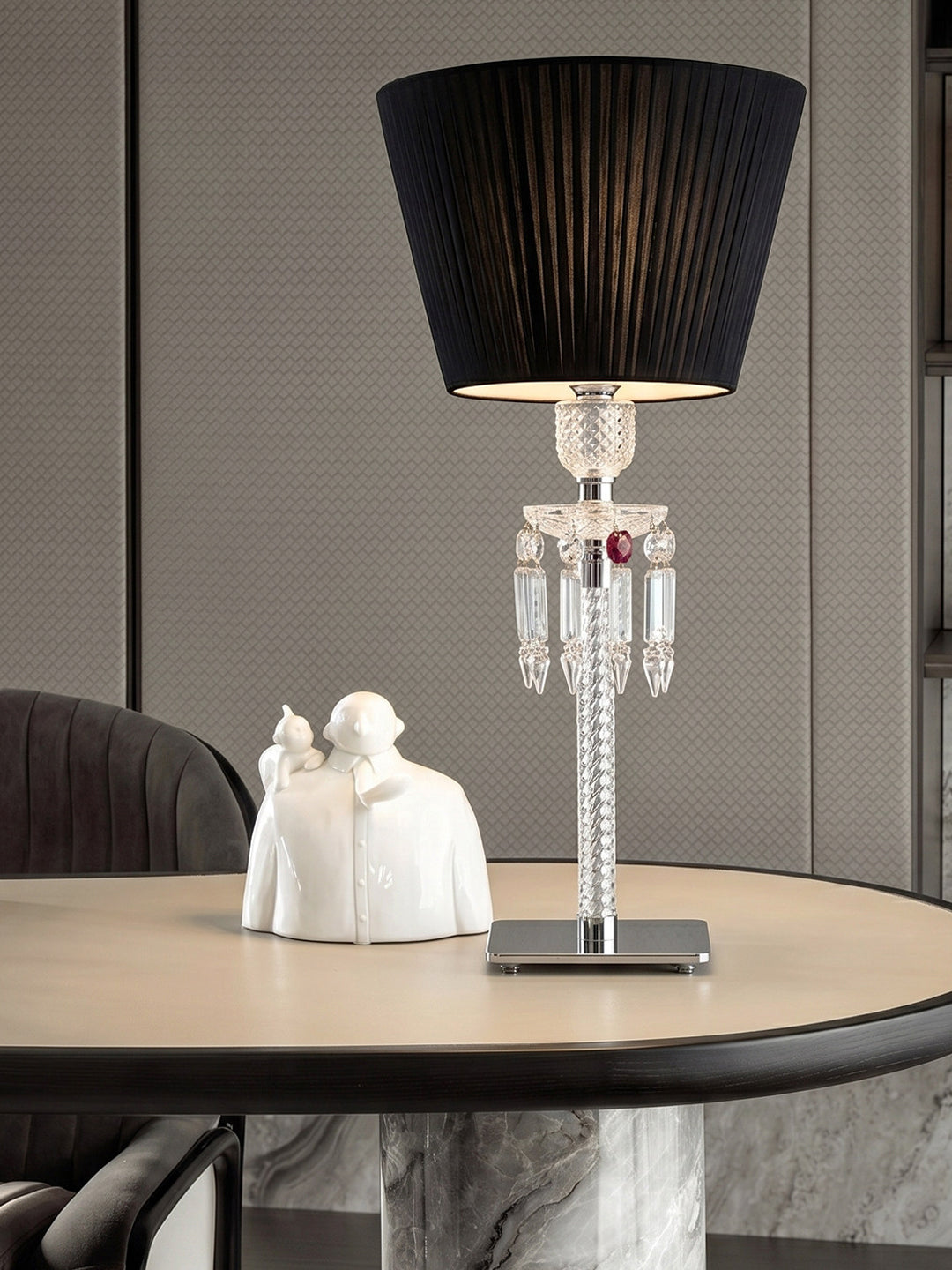 Black & White Pleated Shade Crystal Table Lamp