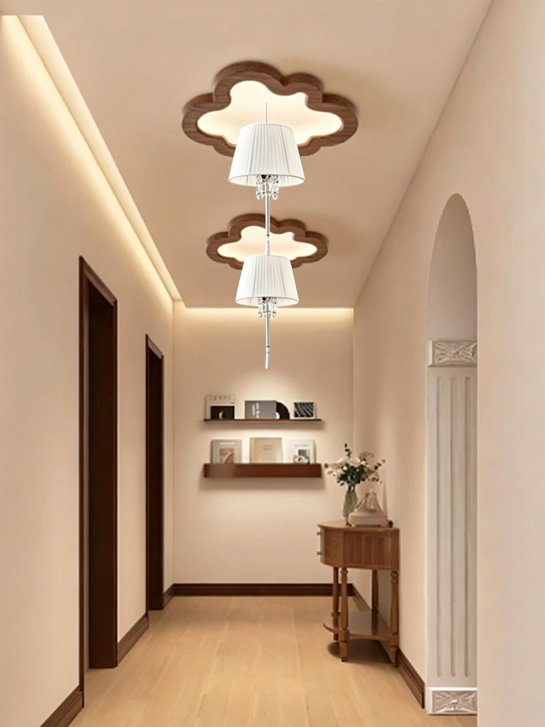 White Pleated Shade Crystal Pendant Light