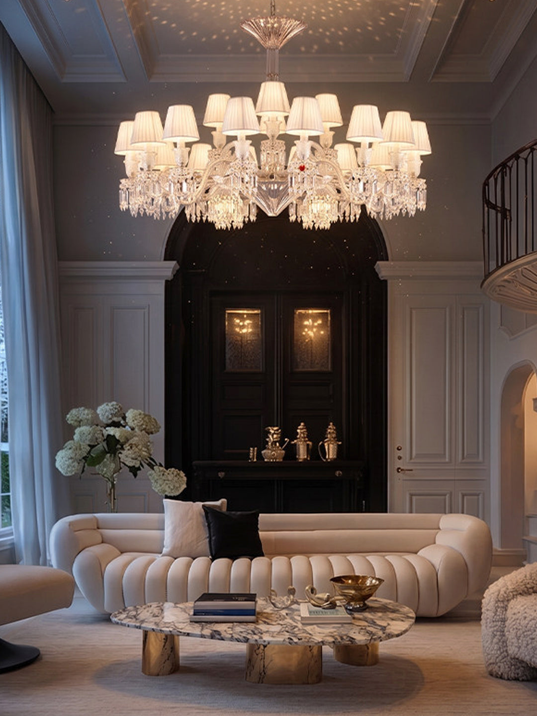 White Shade French Crystal Chandelier
