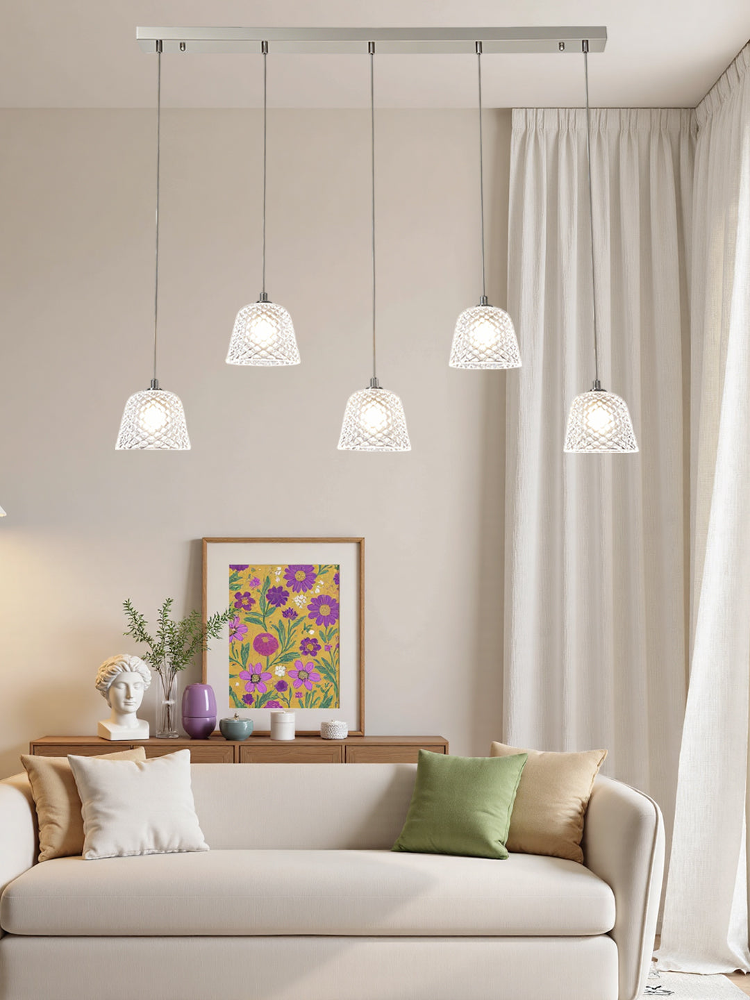 5-Light staggered Diamond Glass Linear Pendant Lamp