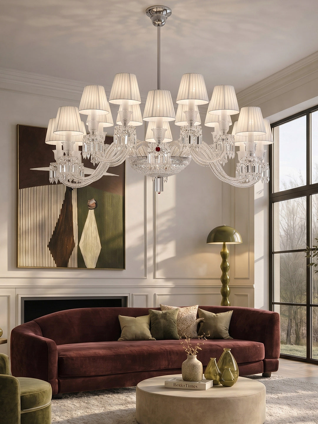 Classic White Shade Crystal Chandelier