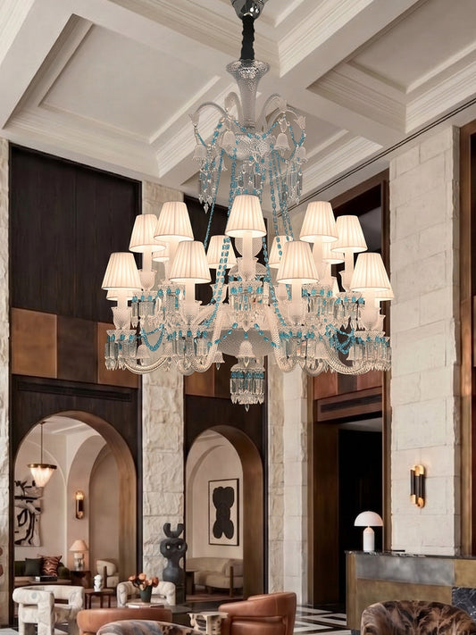 Turquoise Bead White Shade Crystal Chandelier