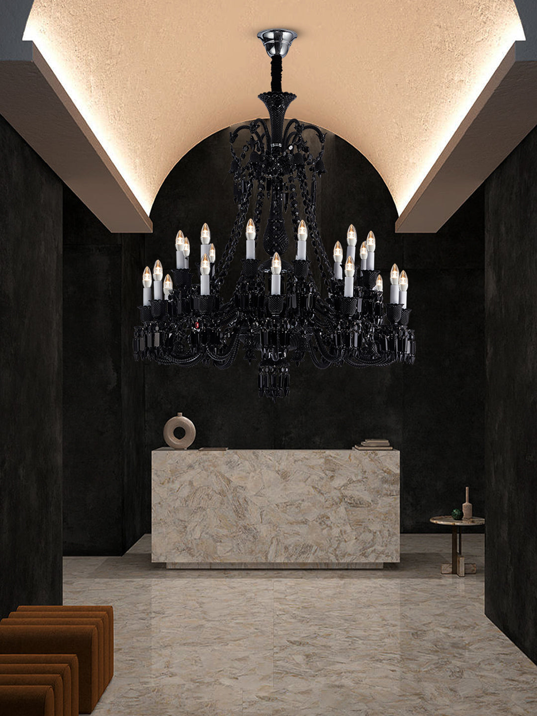 Baccarat-Style Black Crystal Chandelier