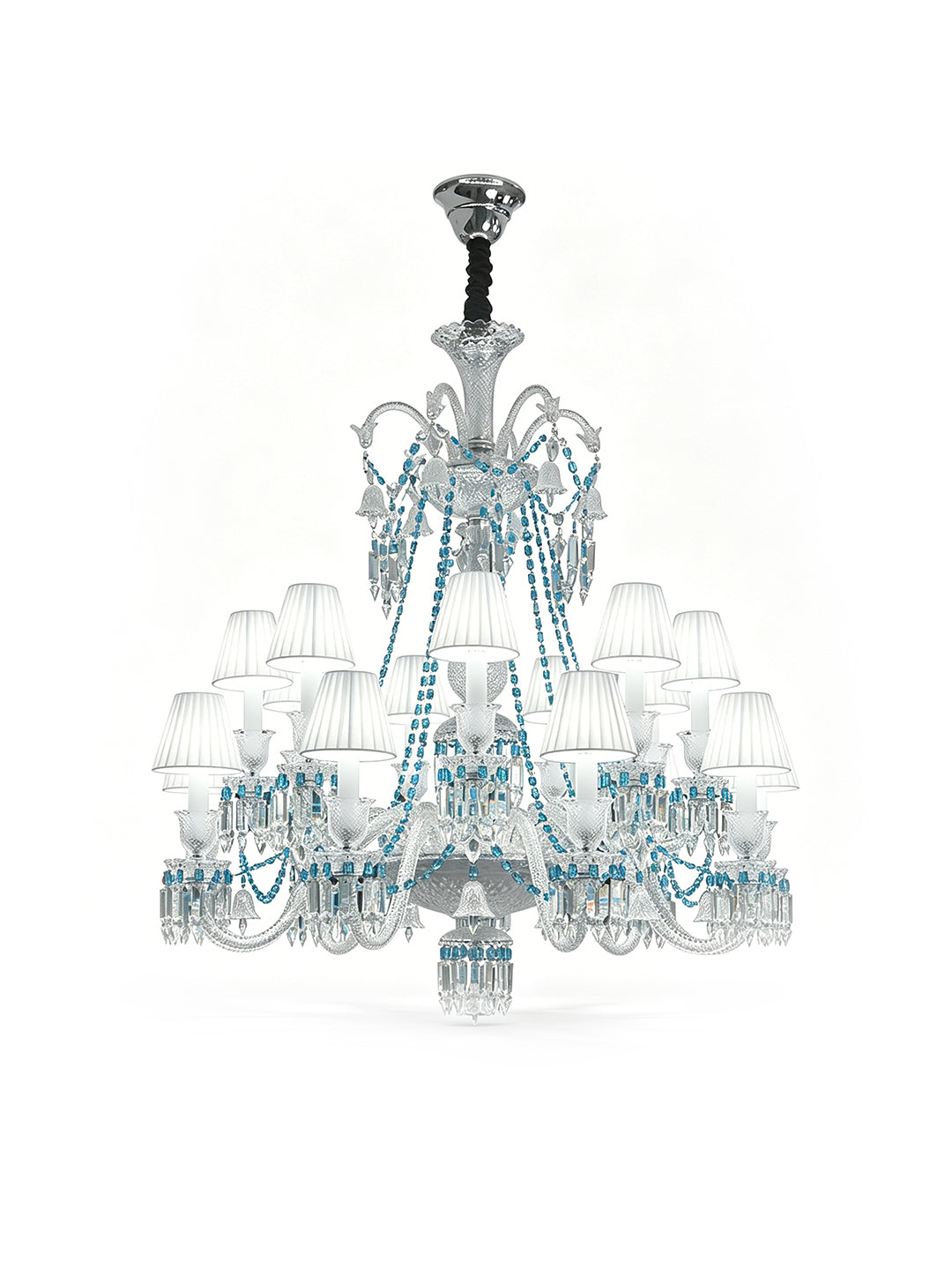 Turquoise Bead White Shade Crystal Chandelier