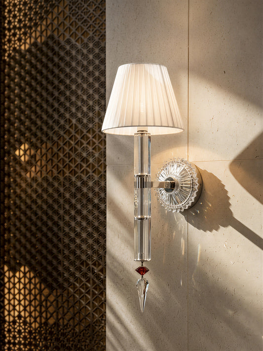 Crystal wall sconce with fabric shade