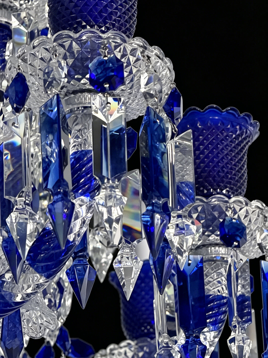Sapphire Blue Crystal White Shade Chandelier