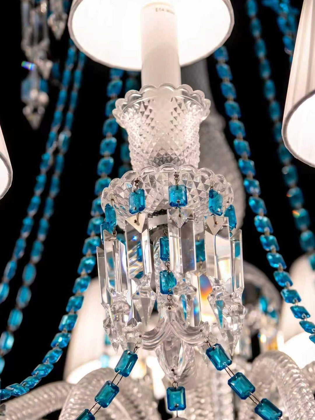 Turquoise Bead White Shade Crystal Chandelier