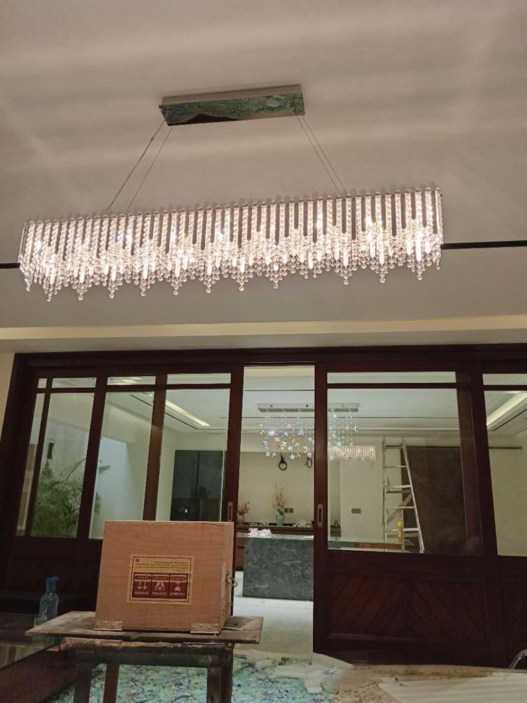Linear Chrome Crystal Kitchen Island Chandelier