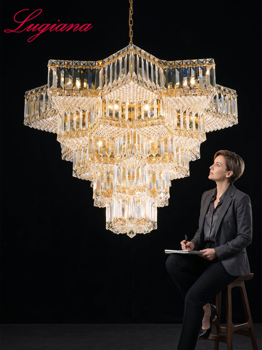 Star Cascading Crystal Chandelier for Villa High Ceiling