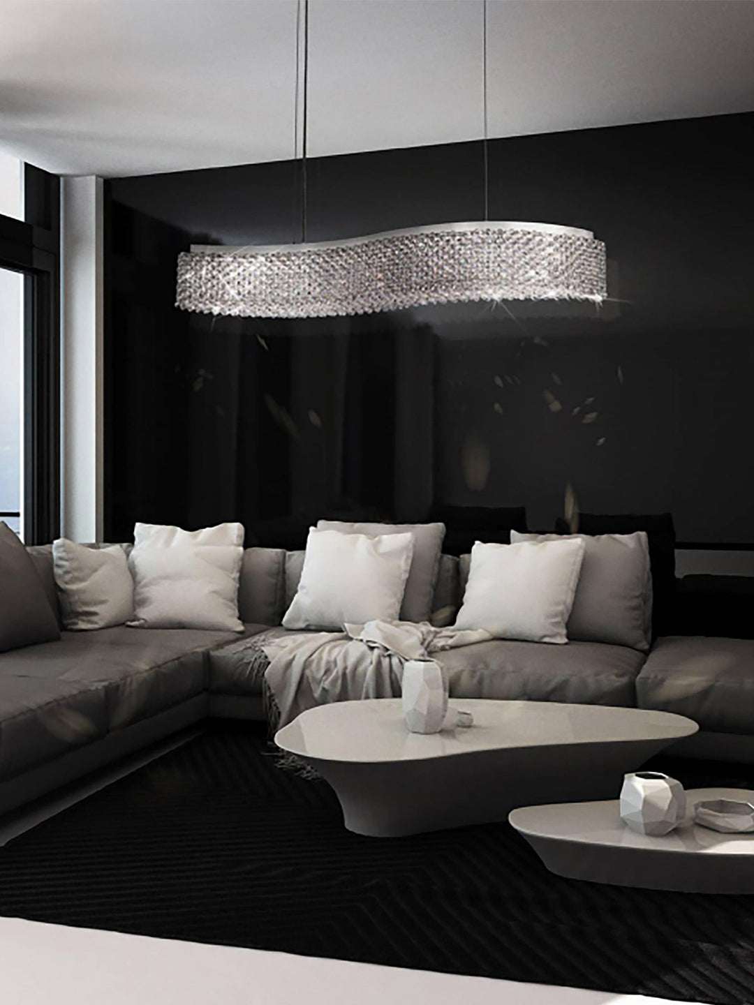 Wave-Shaped Gold Crystal Chandelier