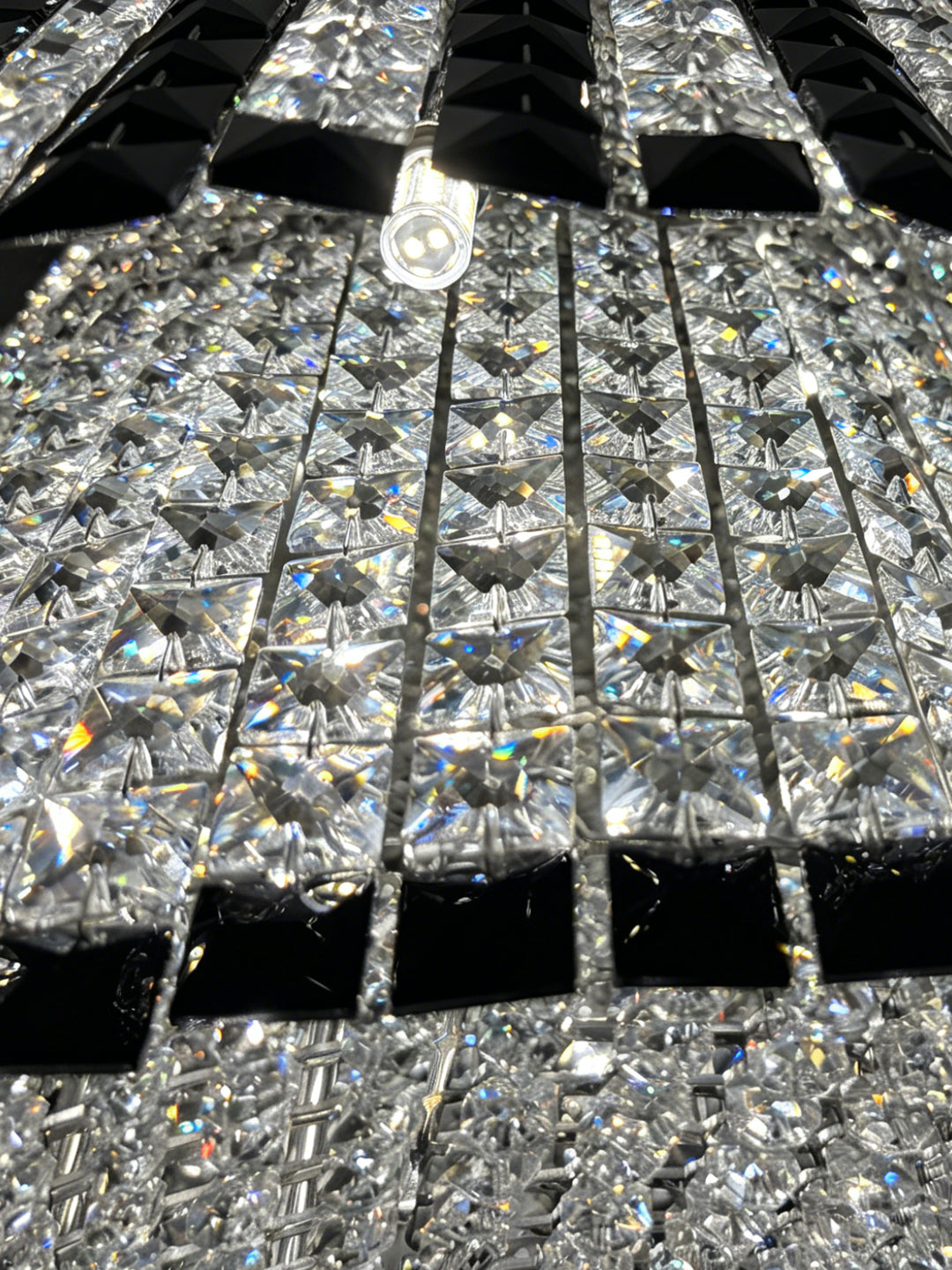 Round Black and Crystal Flush Mount Ceiling Light