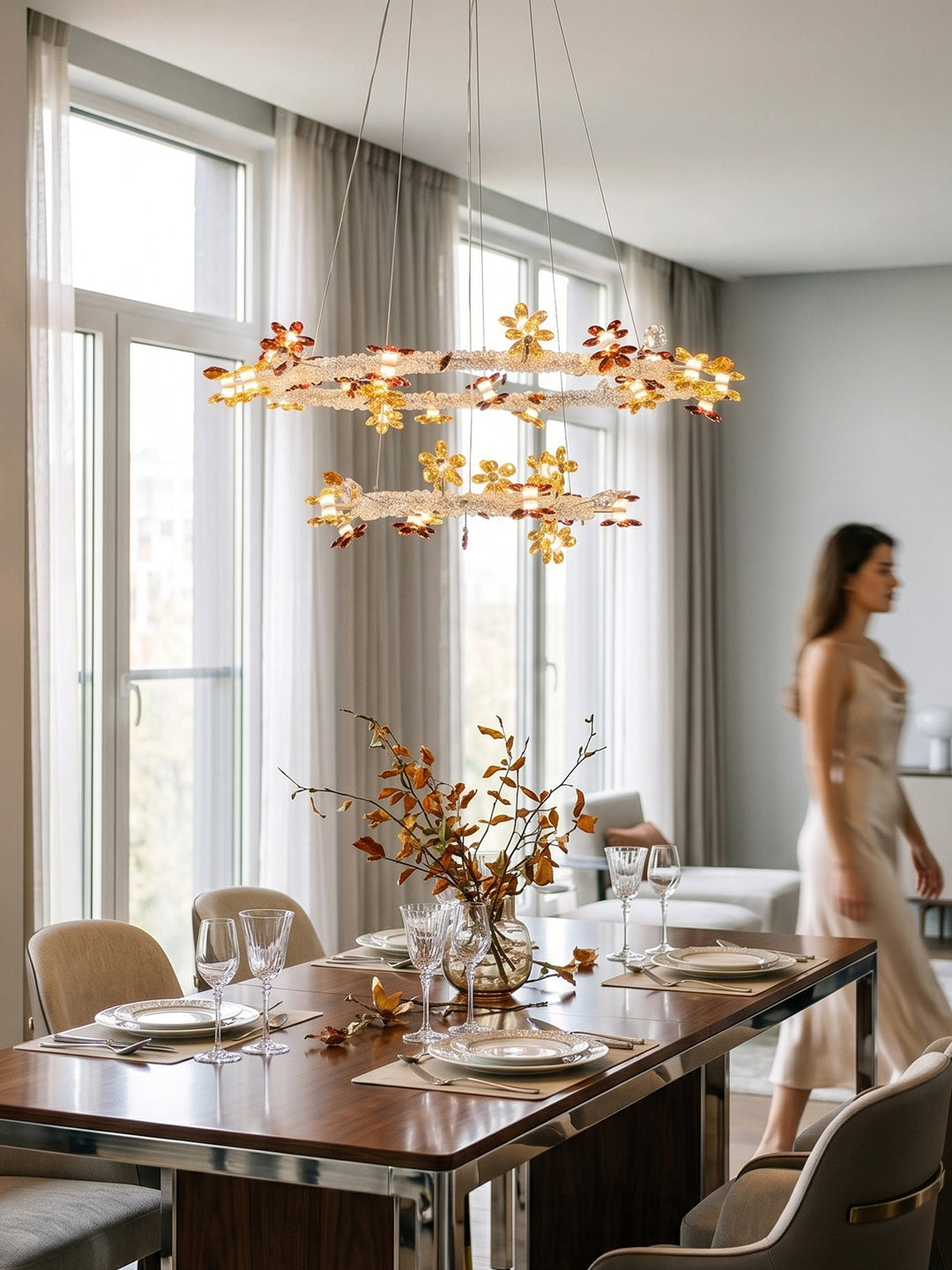 Double Tier Floral Crystal Chandelier