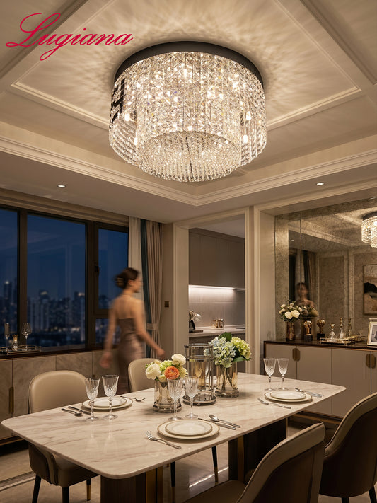 Round Clear Crystal Flush Mount Ceiling Light