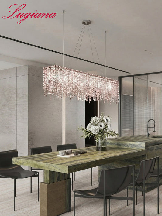 Linear Gold-Tone Crystal Kitchen Island Chandelier