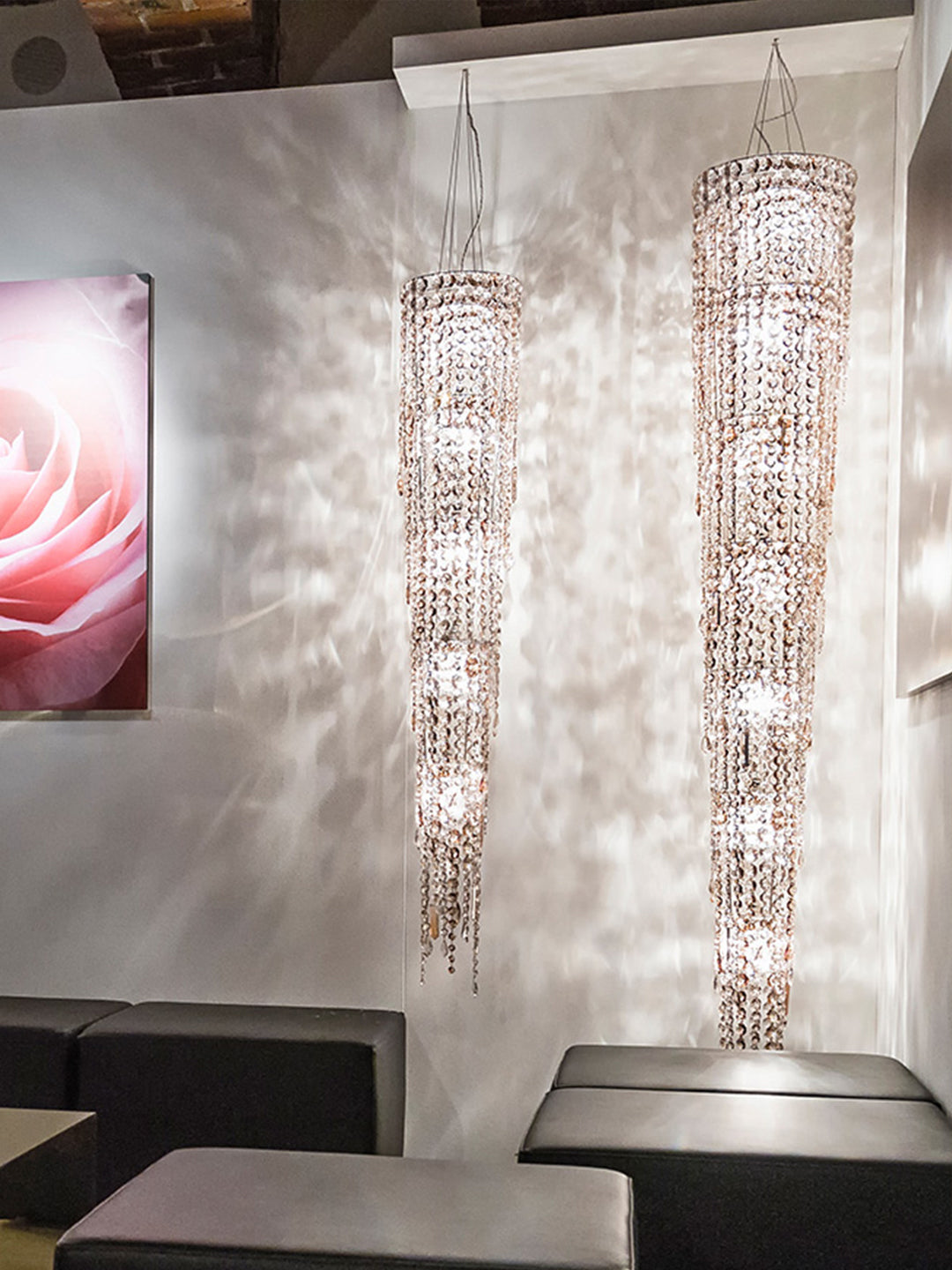 Tall Cylindrical Crystal Pendant Light