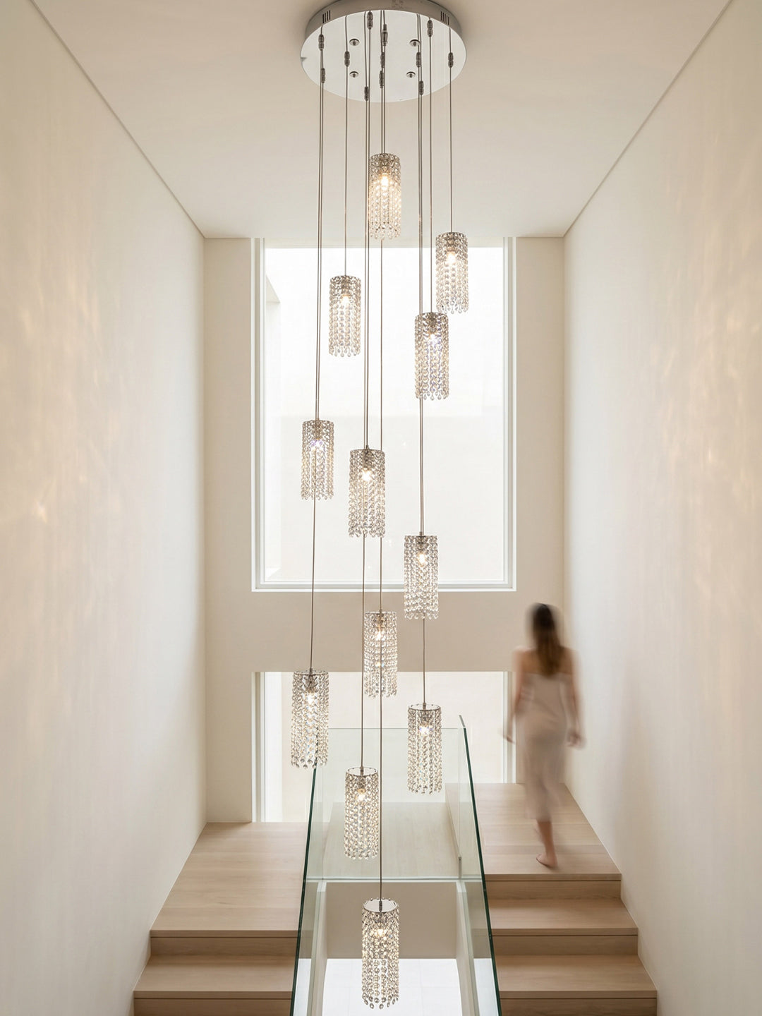 Multi-Tier Cylinder Crystal Staircase Chandelier