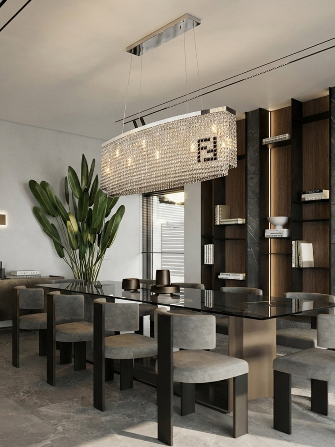 Curved Linear Crystal Kitchen Island Pendant