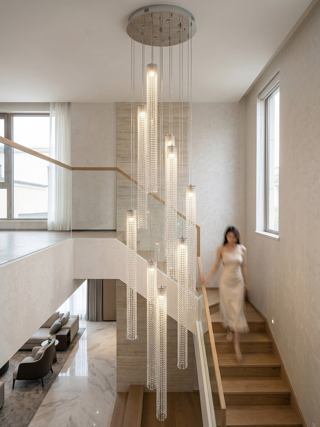 Modern Smoke Gray Glass Tube Chandelier