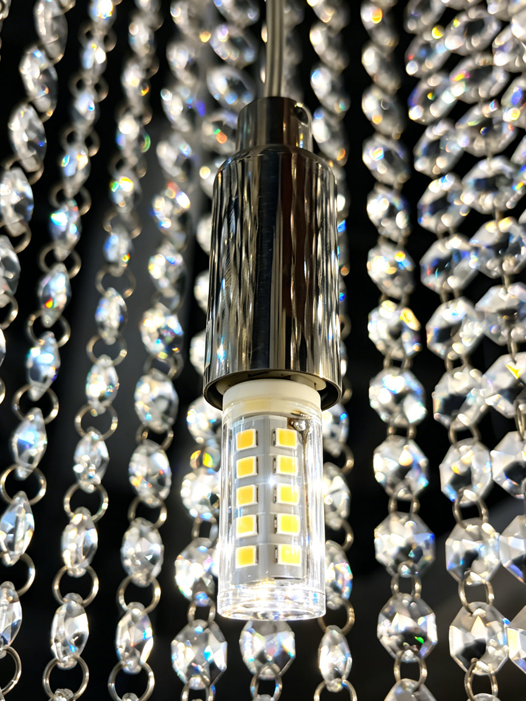 Long Vertical Crystal Cascade Chandelier