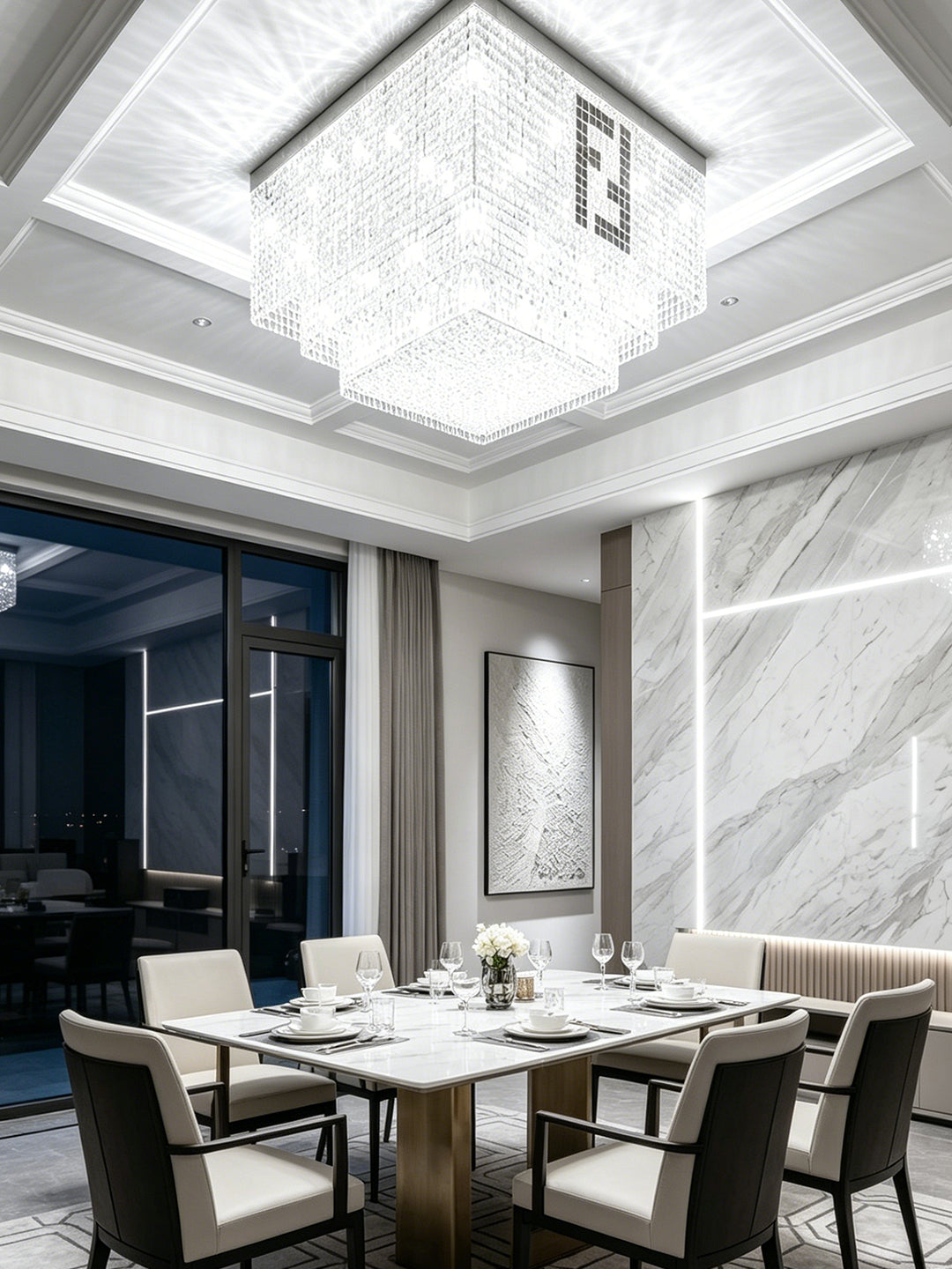 Two-Tier Square Crystal Flush Mount Light