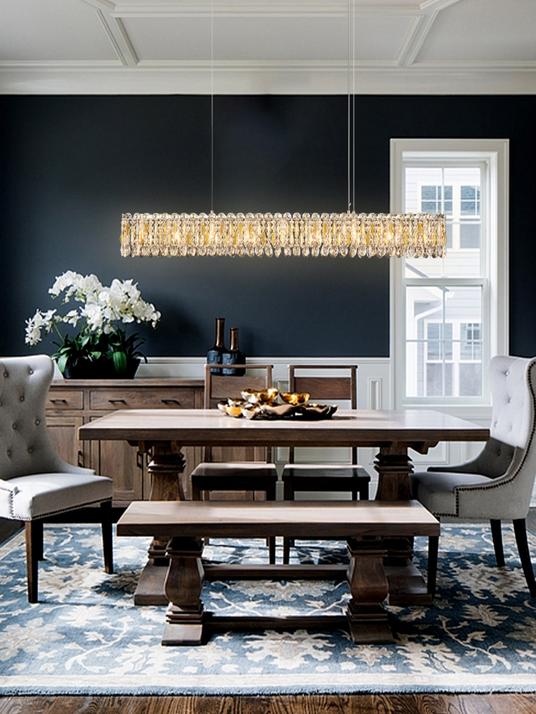 Linear Gold-Tone Crystal Kitchen Island Chandelier