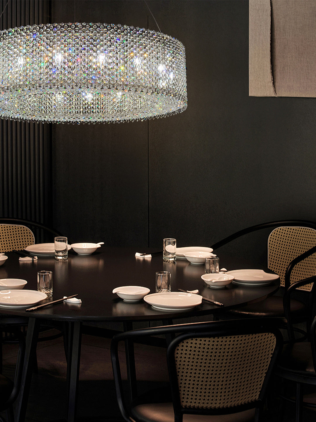 Large Round Crystal Drum Chandelier