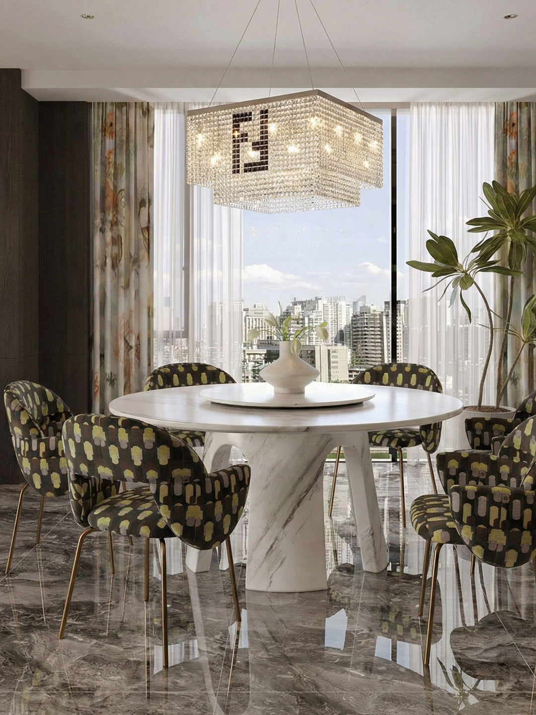 Square Two-Tier Crystal Pendant Light