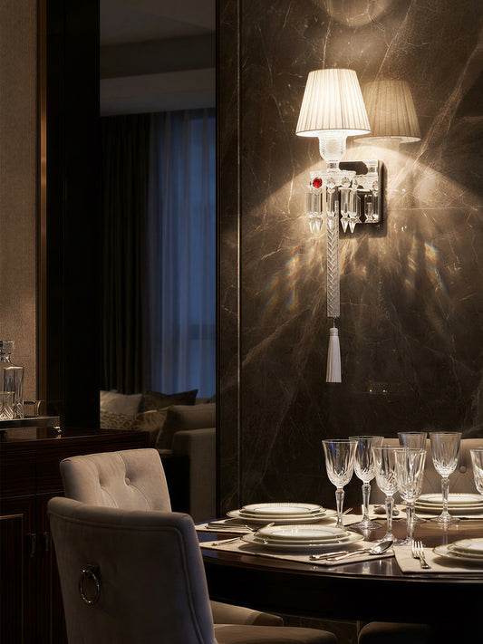 White Pleated Shade Crystal Wall Sconce