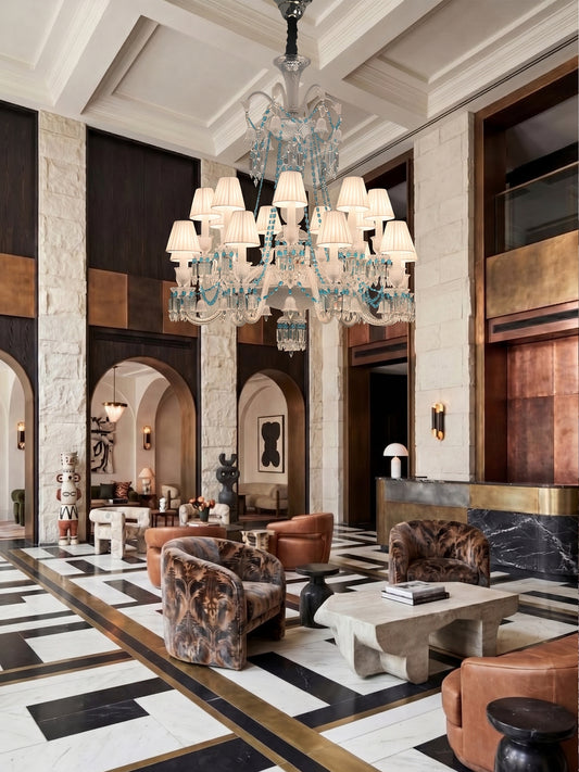 Turquoise Bead White Shade Crystal Chandelier