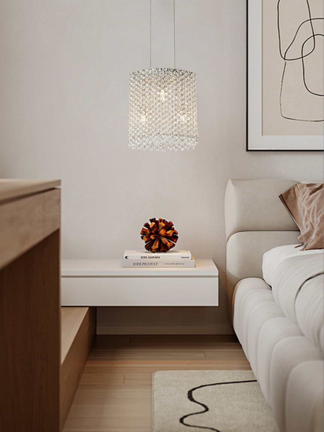 Gold-Tone Cylindrical Crystal Pendant Light
