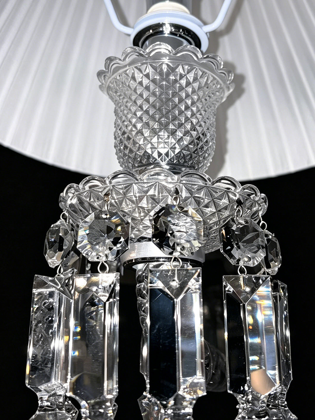 4-Light White Fabric Shade Crystal Chandelier
