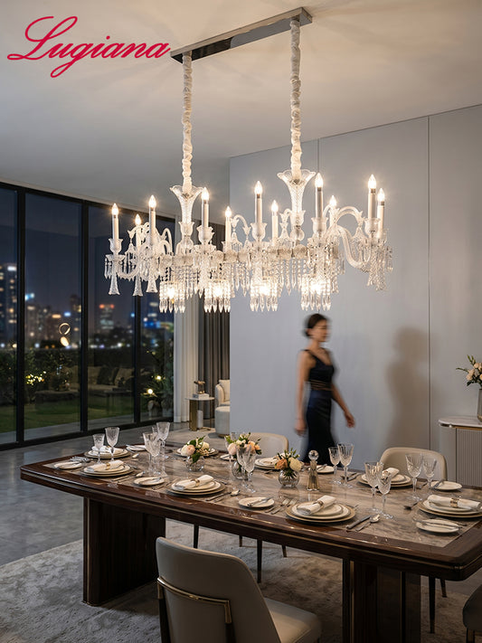 Baccarat-Style Long Double Crystal Chandelier