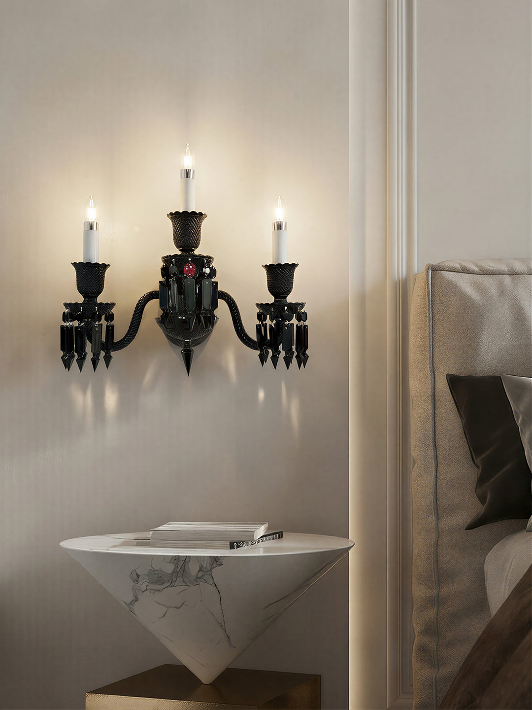 Baccarat-Style Black Crystal Wall Sconce