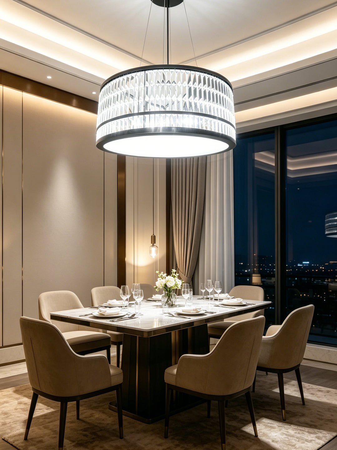 Black Frame Crystal Drum Pendant Light