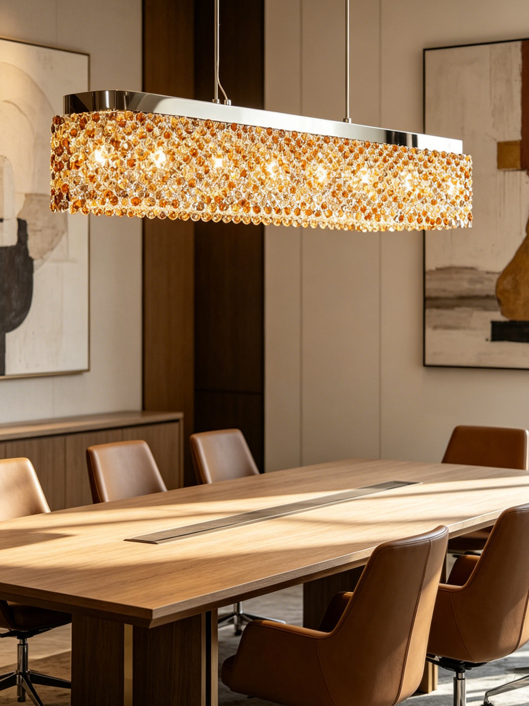 Linear Gold-Tone Crystal Chandelier