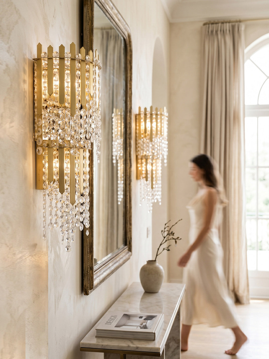 Pashari Double Tier Gold Crystal Wall Sconce