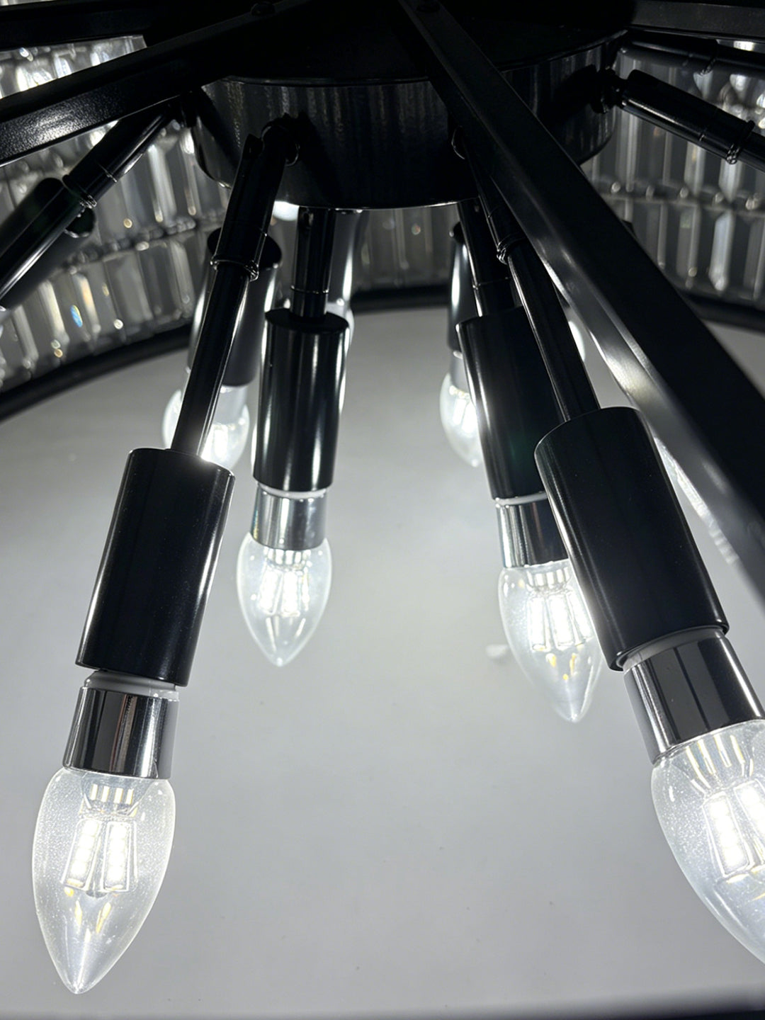 Black Frame Crystal Drum Pendant Light