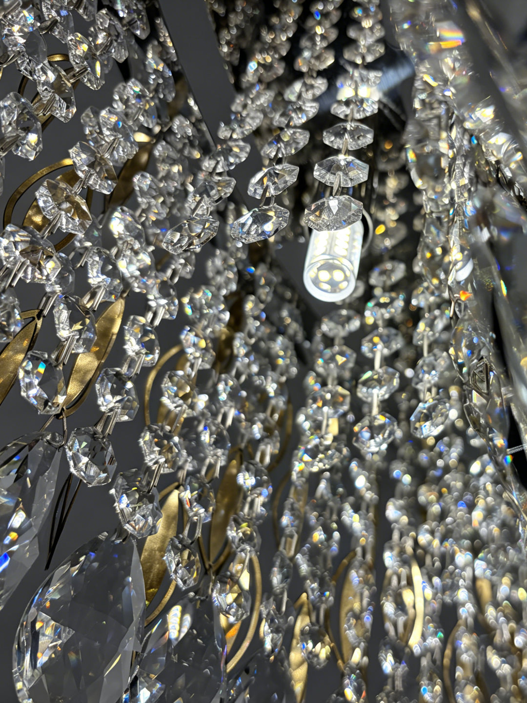 Round Two-Tier Gold Crystal Chandelier