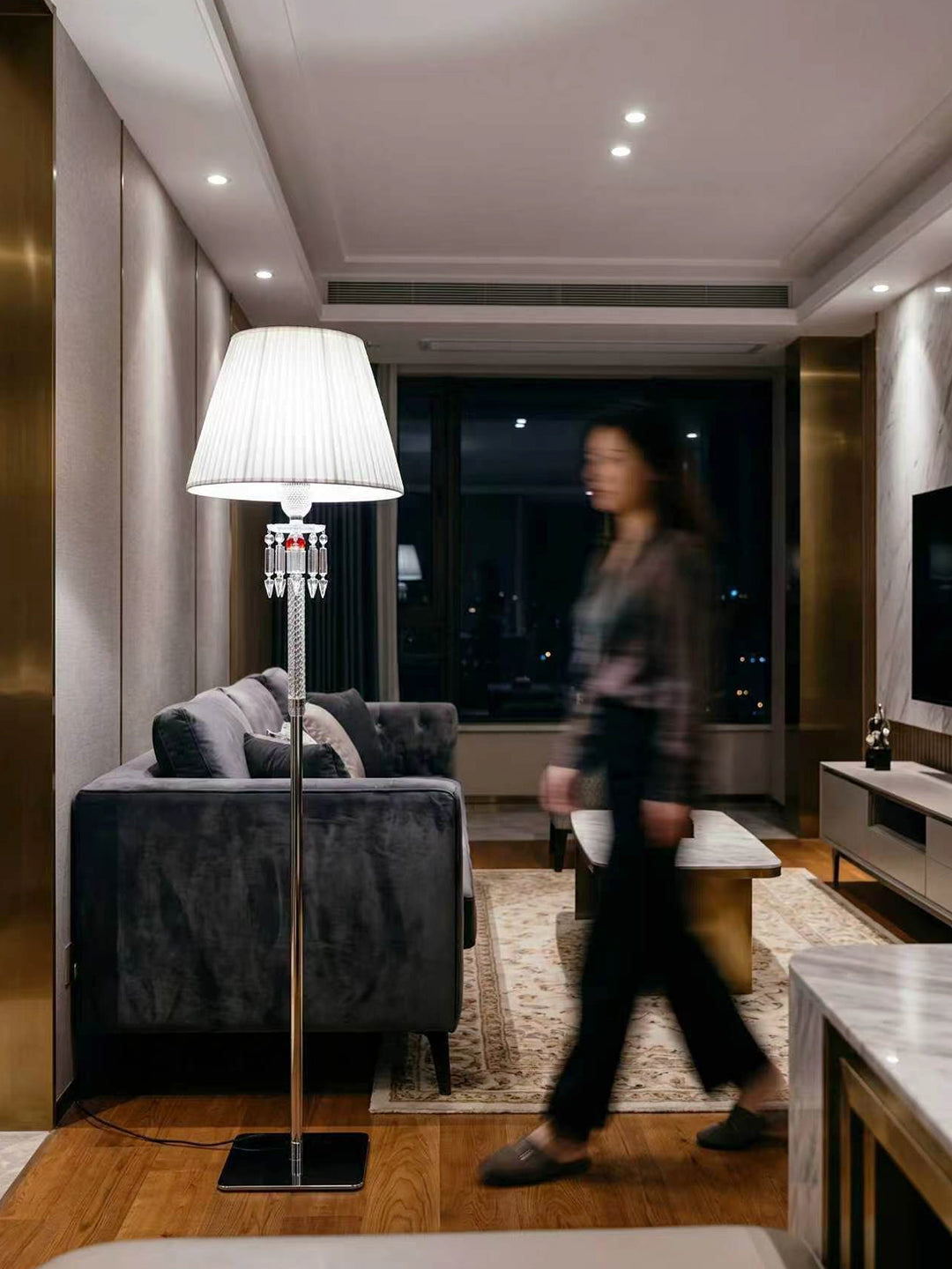 Black & White Shade Crystal Floor Lamp